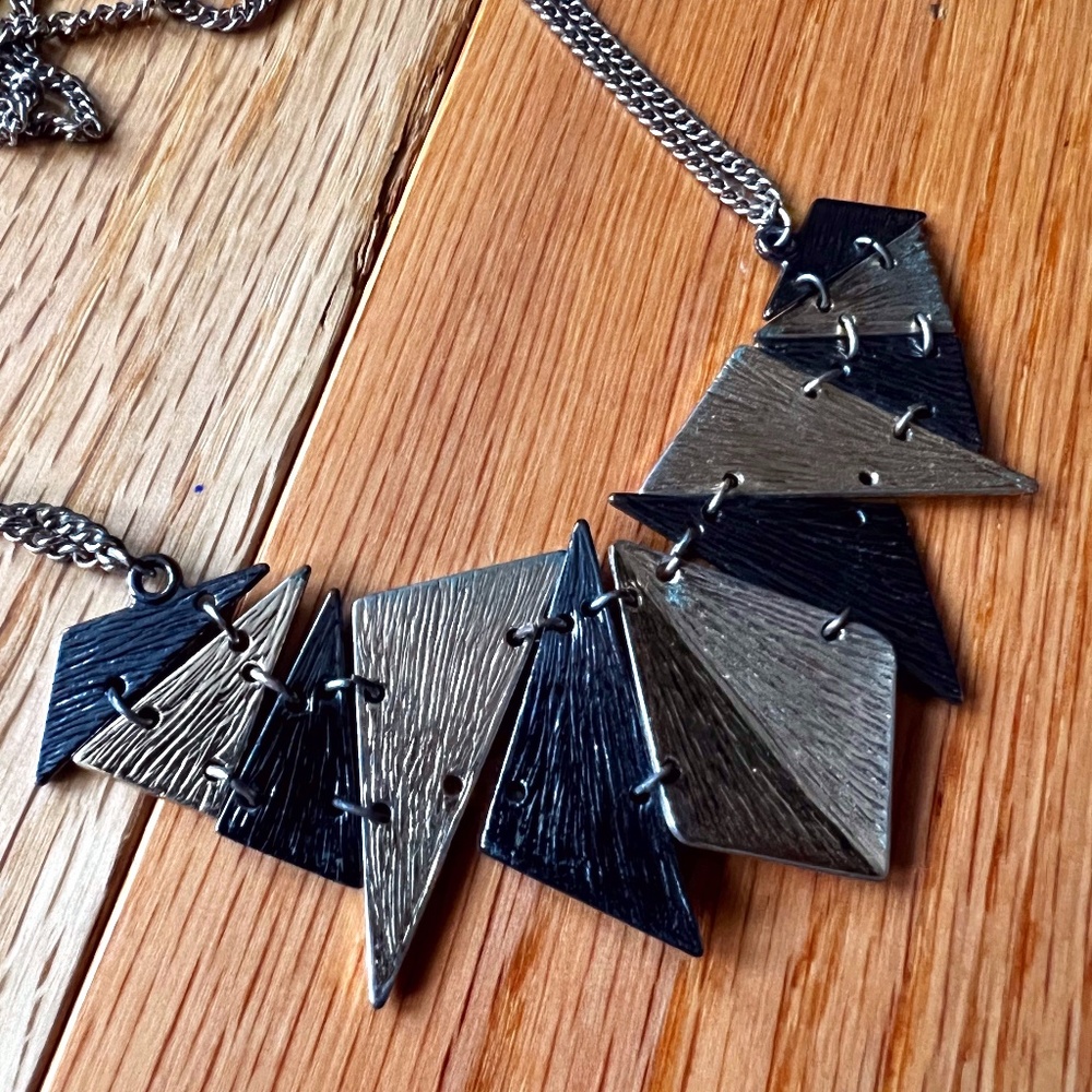 Black and Gold Geometric Triangle Statement Necklace